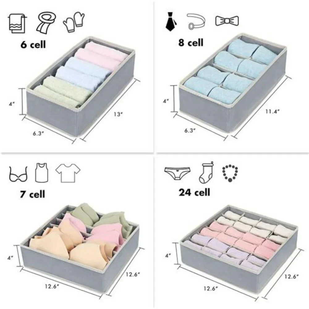 Drawer Organizers for Underwear Bras Socks Closet Storage Boxes Foldable Set